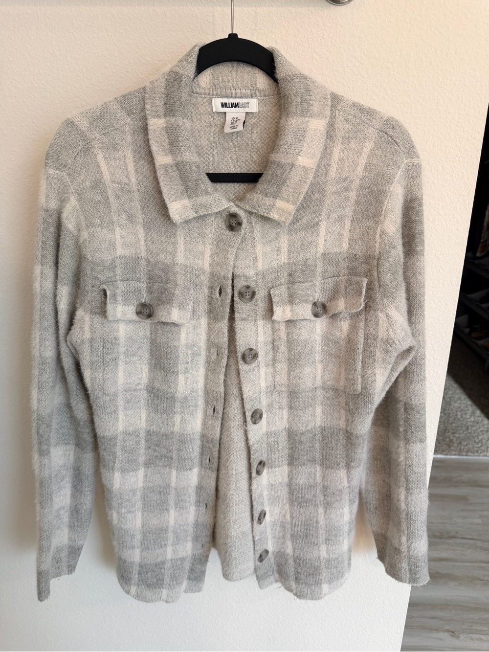 William Rast Men's Gray & Cream Plaid Button-Front Cardigan